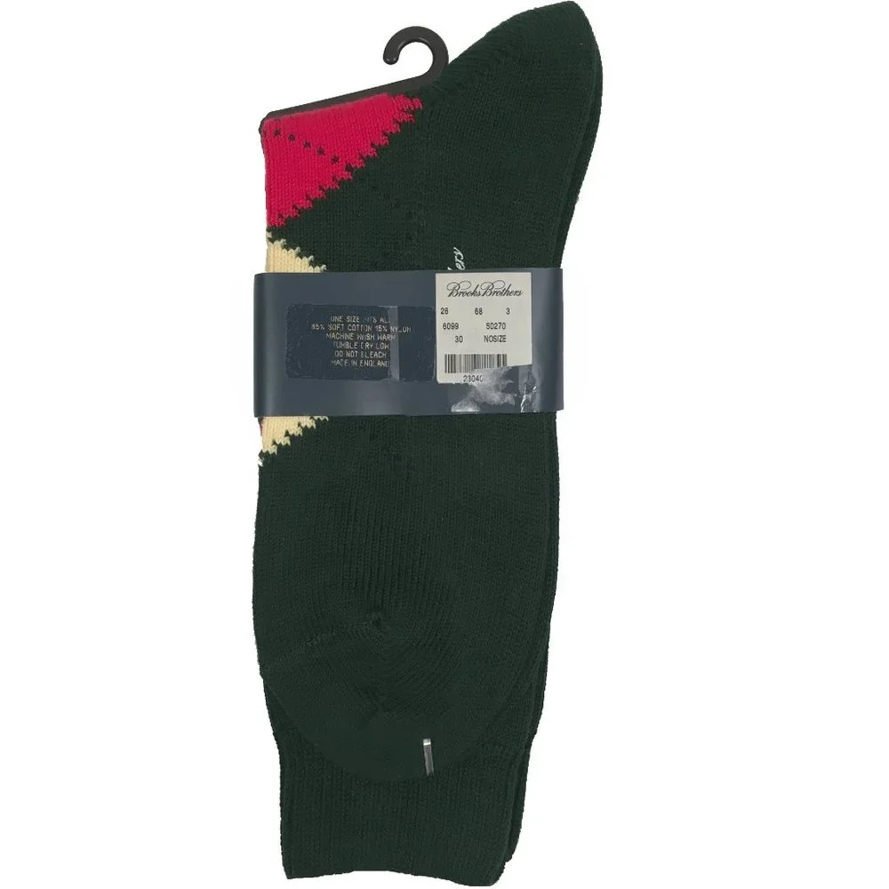 New Brooks Brothers Socks!  Green With Red & Yellow Argyle  Made in England UK